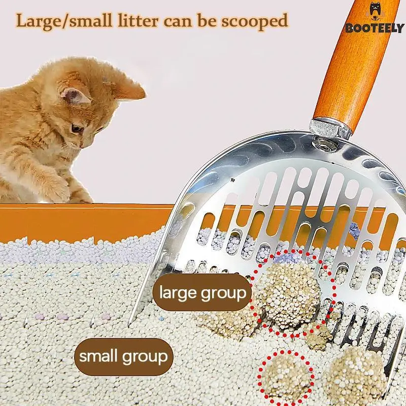 Booteely Stainless Steel Cat Litter Scoop Long Handle Cat Sand Shovel Portable Kitten Waste Lifter for Cats Kittens Pet Supplies