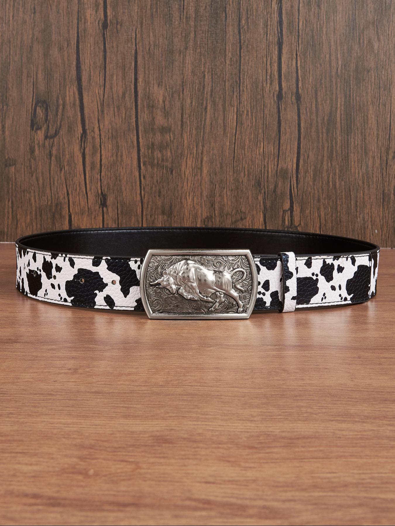 Women's Cow Pattern Metal Buckle Belt, Fashionable Bull Decor Western Belt for Jeans & Dress, Casual Waistband for Daily Use