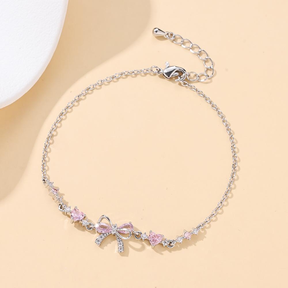 New Bow Love Heart Zircon Bracelet for Women, Cute Sweet Light Luxury Niche Design, Minimalist Trendy All-Match High-End Sense Exquisite Jewelry, Ideal Gift for Friends and Girlfriends teen girl gifts mini gifts gifts for boyfriend easter gifts for kids