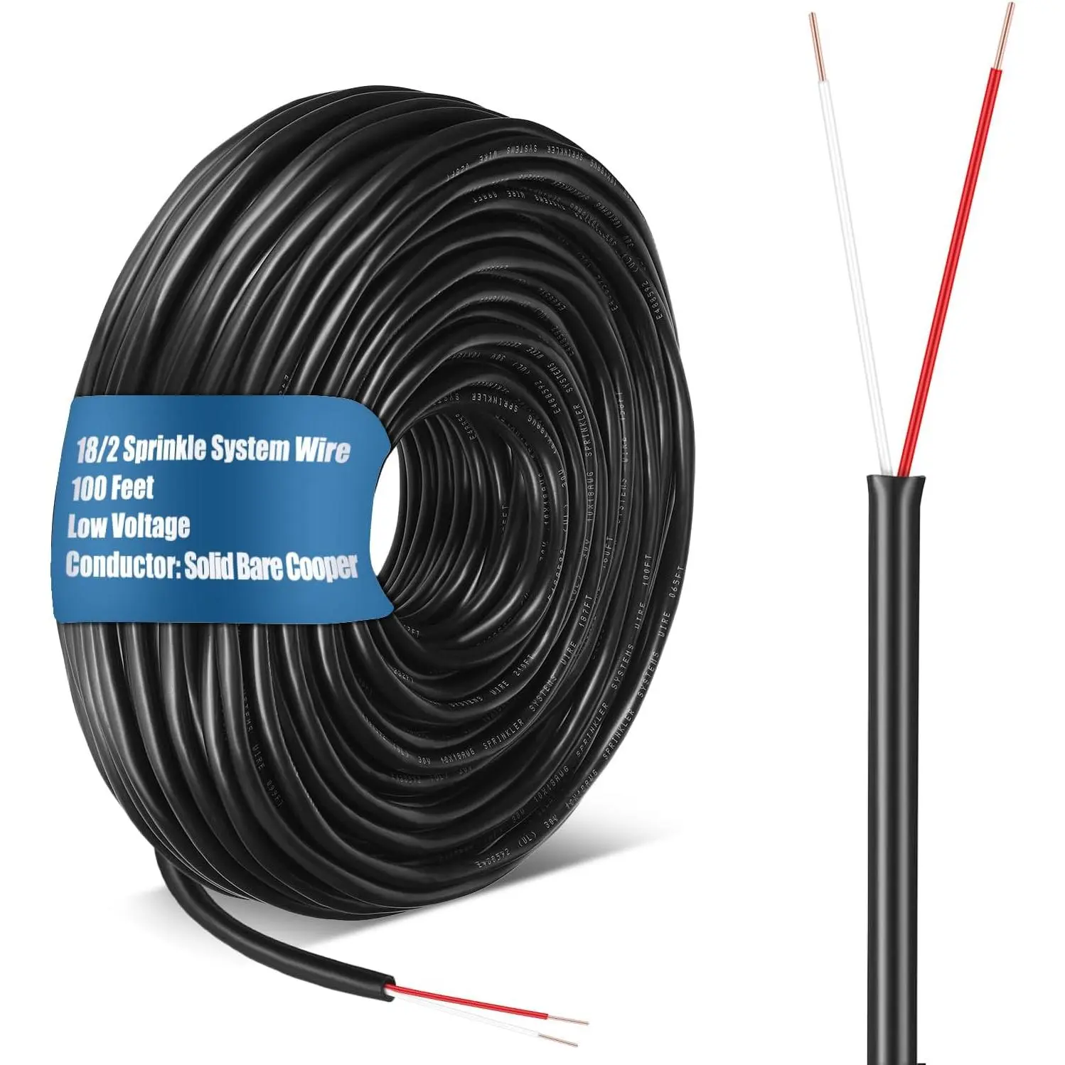 Solid Sprinkler System Wire 18 Gauge Irrigation Wire with  PVC Jacket Sprinkler  for Underground Irrigation Field Central Control System 30v Ul Listed(18/2, 100 Ft)