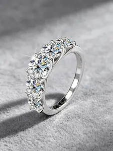 Synthetic Moissanite Engagement Ring for Women, Pave Band Anniversary Promise Ring, Hypoallergenic, Sizes 5-10