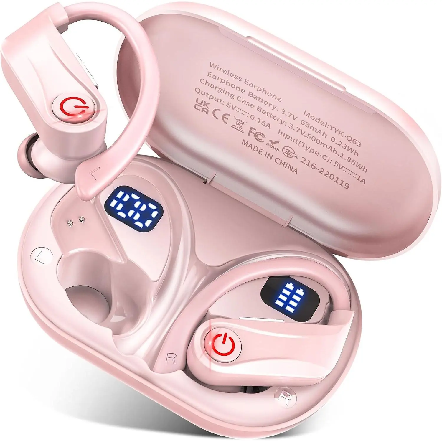 Wireless Earbuds with Ear Hooks, Cherry Blossom Pink Bluetooth 6.1 Headphones with 120H Playtime LED Charging Case, IPX7 Waterproof Noise Cancelling for Running & Gym, Device, Connection, Audio, Noise Cancellation, 120 Hours, Flexible Hook, Ipx7 Rated, Bu
