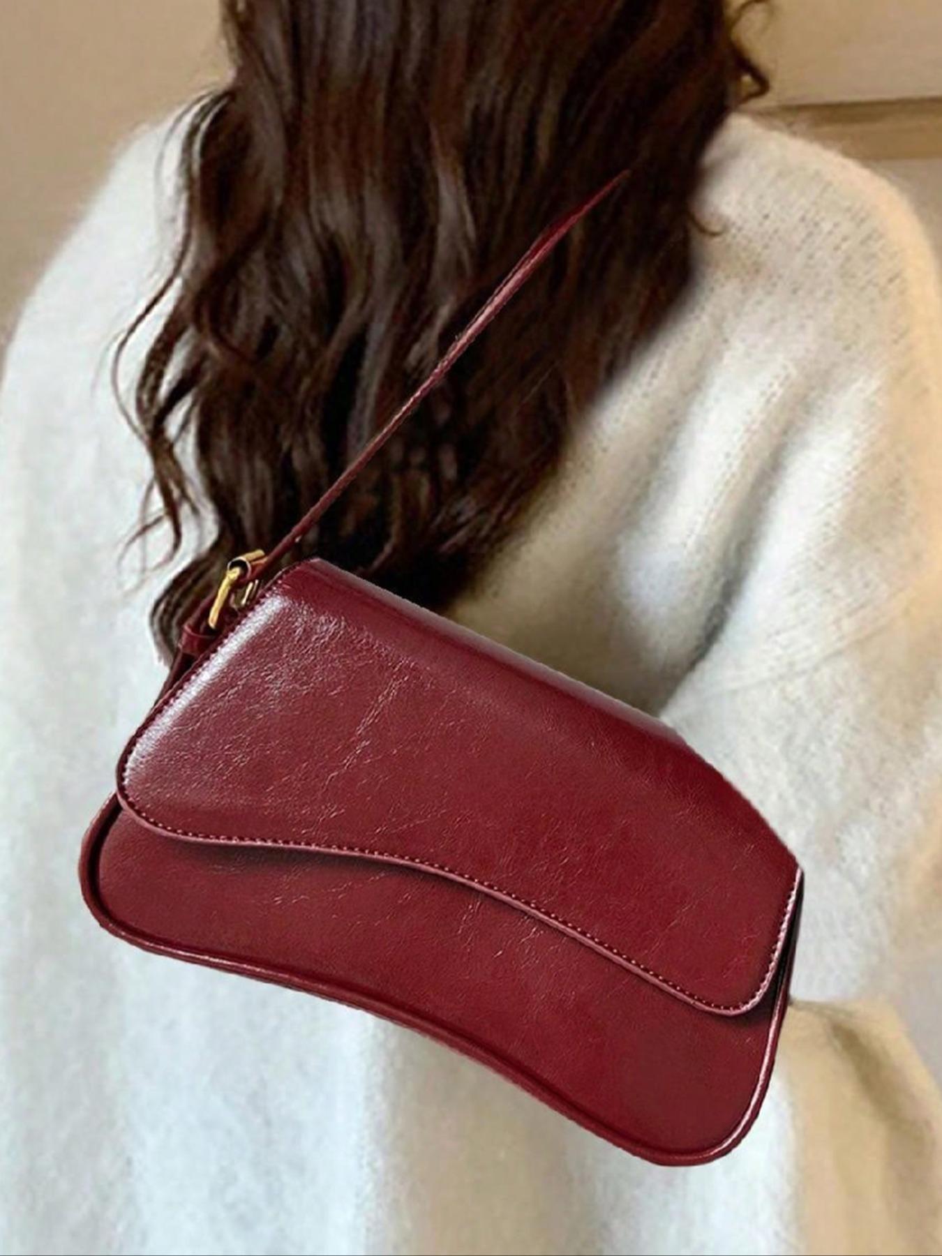 Women's Solid Color Bag, Fashionable PU Leather Shoulder Bag for Daily Used, Casual Trendy Versatile High-quality Daily Commuting Bag