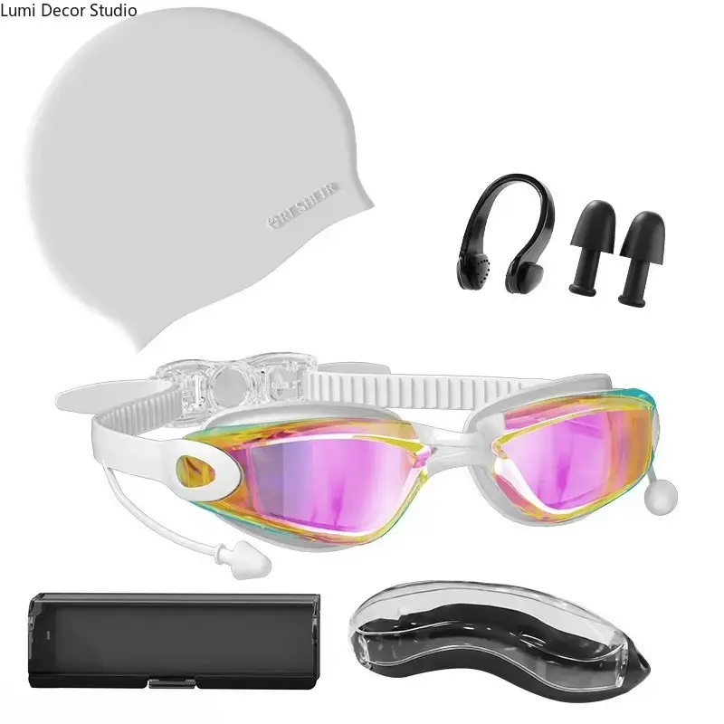 5-Piece Anti-Fog Swim Goggles Set - UV Protective Leak-Resistant Eyewear with Replaceable Nose Bridge for Swimming and Water Training,sohochic