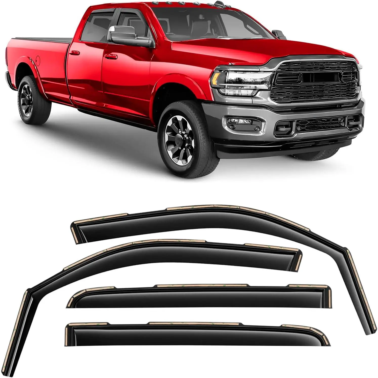 Channel Extra Durable Rain Guards for Dodge RAM 2500 & 3500 Trucks (New Body Style) 2019–2026 Crew Cab, Window Deflectors, Vent Window Visors, 4-Piece Set – 220010v,in-channel