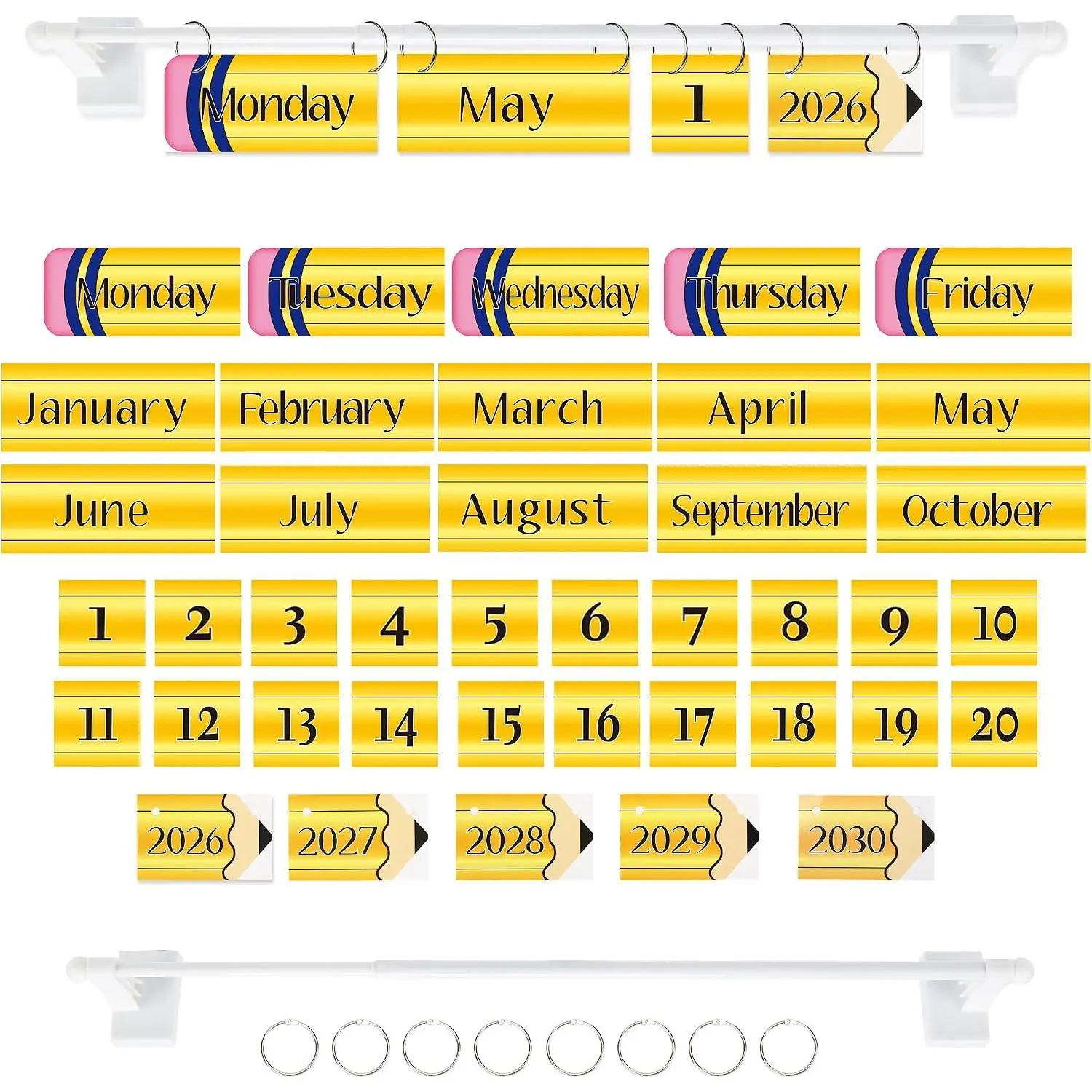 Pencil  Flip Calendar for Classroom, with Rod for Whiteboard | Pencil Calendar for Classroom Decor  to School Decoration Supplies Pencil Calendar Bulletin Board Set