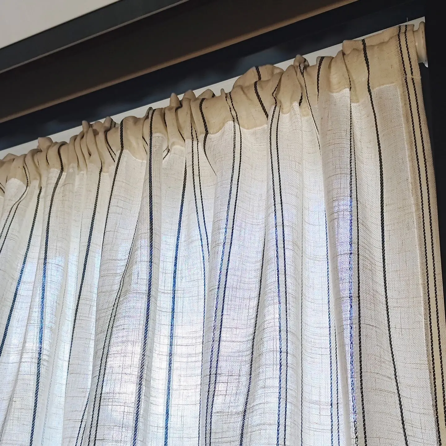 Blue Striped Linen Curtain, Simple Country Style Square Curtain, Polyester Fiber, Short Curtains for Bedroom, Living Room, Kitchen