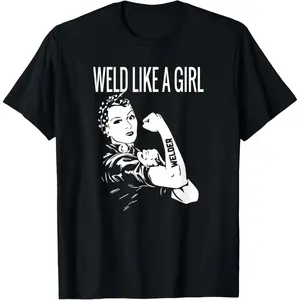 Women's Short-Sleeve Round Neck Welding Top - "Weld Like A Girl" Graphic Tee for Welders, Featuring Breathable Fabric Suitable for Matching with Bottoms