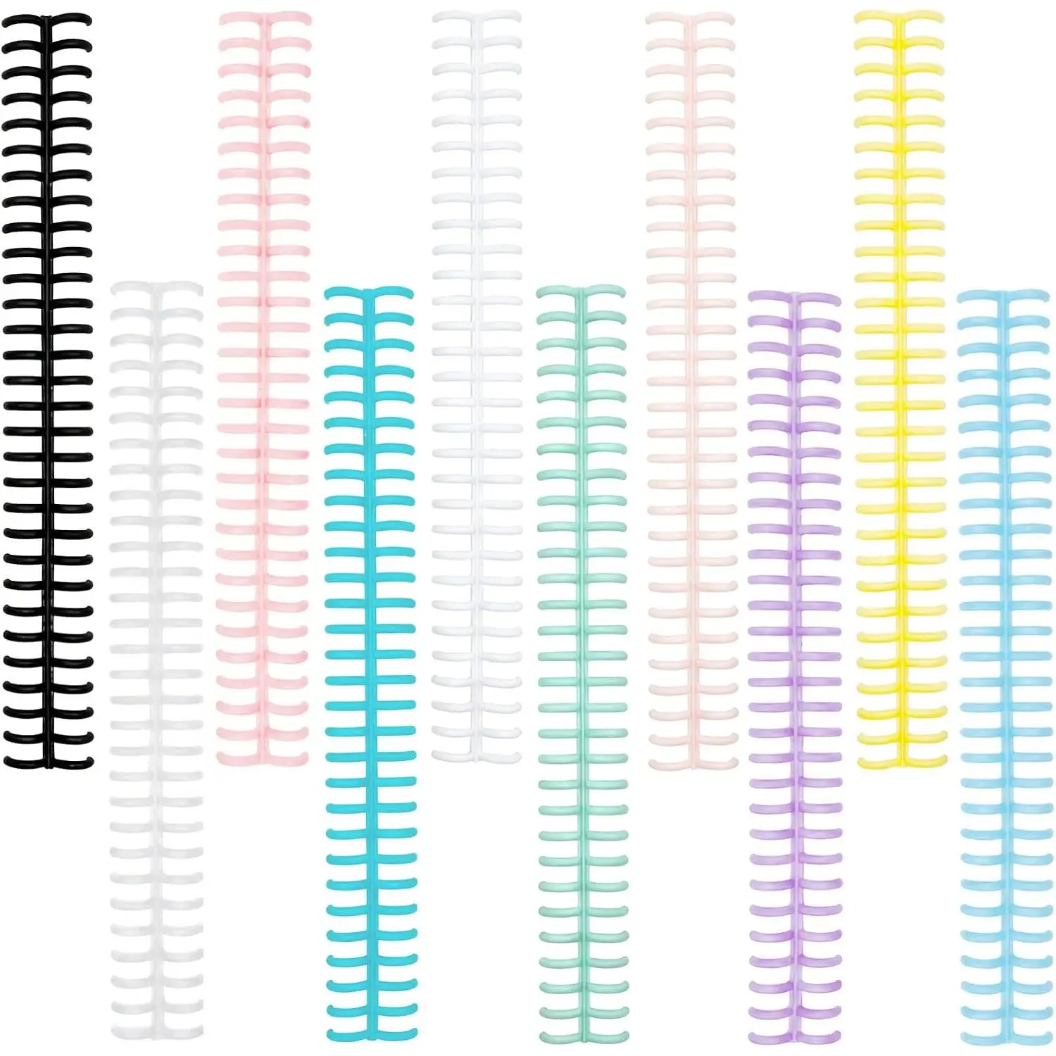 10 count Comb Binding Spines,30 Rings Click Plastic Spiral Binding Coils,Easy to Adding Pages for Binding Letter Size,A4,DIY Notebook for Student, 3/7inch Diameter,Multi-Color, Binds Up to 80 Sheets