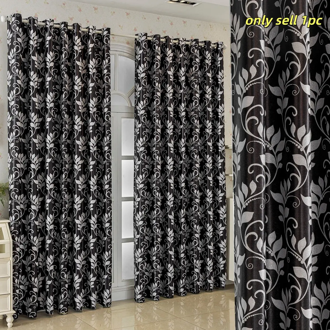 French Country Forest Leaf Pattern Curtains, Home Decoration Curtain, Home Decorative Curtain, Jacquard Weaving, Privacy Dustproof Insulation, Suitable for Living Room Bedroom Floor-To-Ceiling Windows