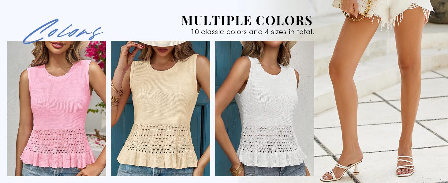 Saodimallsu Womens Crochet Crop Tank Tops Sleeveless Crew Neck Ruffle Summer Boho Knit Sweater Vest