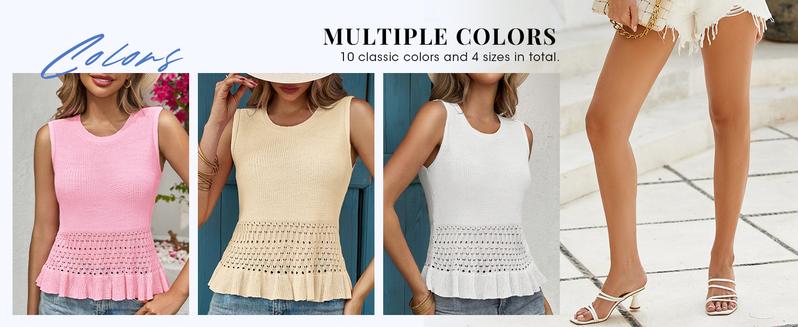 Saodimallsu Womens Crochet Crop Tank Tops Sleeveless Crew Neck Ruffle Summer Boho Knit Sweater Vest
