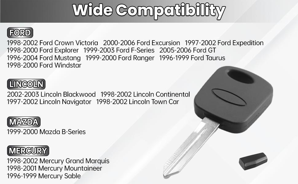 H72-PT 4C Ignition Car Key, Uncut Ignition Car Keys for 1996 - 2006 Ford Expedition Explorer F-150 Mustang Lincoln Navigator Mercury, H72 Blank Chipped Key with Chip (2 pcs)