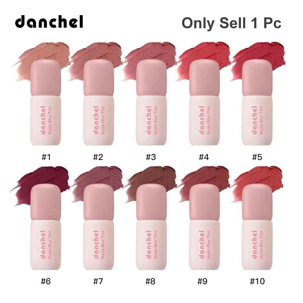 danchel Matte Lip & Cheek Tint, Lip Cosmetic, Lipstick, Lip Colour, Makeup, Long-Lasting Matte Finish, Velvet Texture, 10 Shades, Makeup Gift for Girls & Women, Summer Makeup