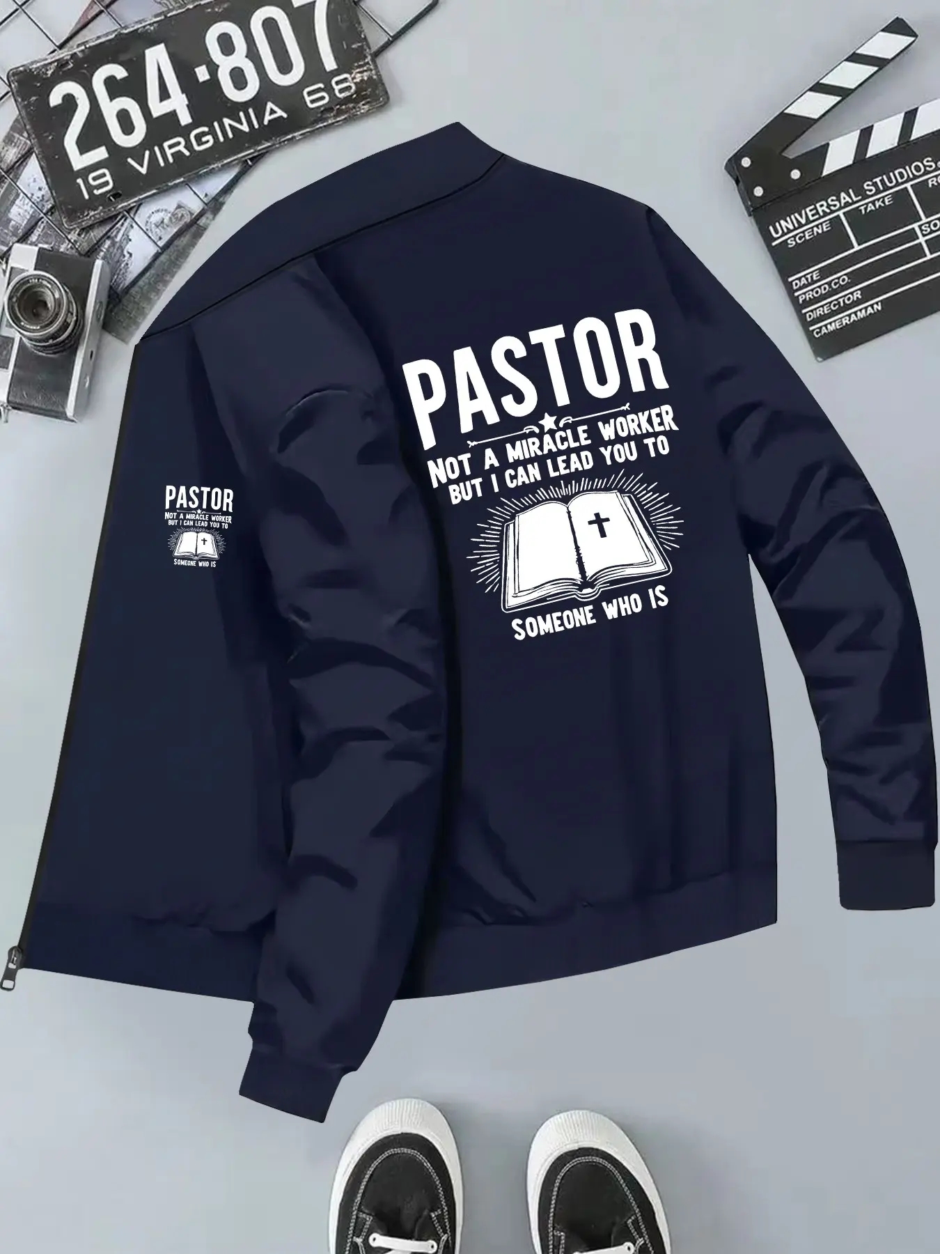 Men's Bible Pattern Print Hooded Casual Jacket, Long Sleeve Slim Fit, Geometric Design, All Seasons Wear