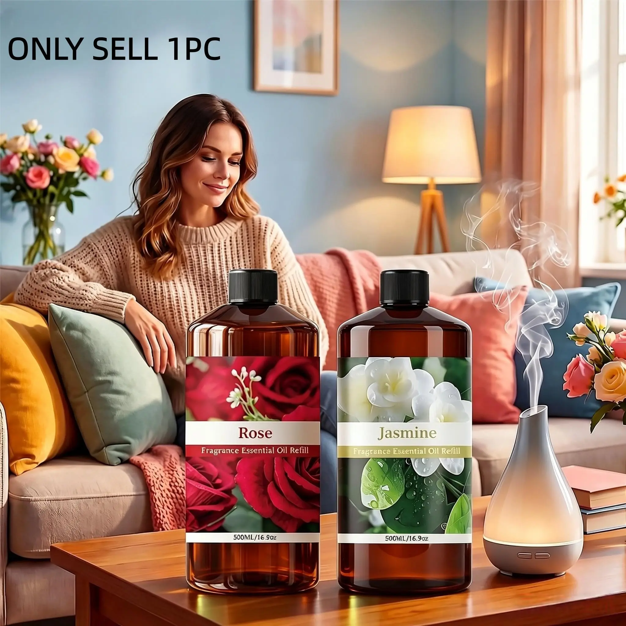 Classic Bottle 500ML Essential Oil Refill, Long-Lasting Floral Fragrance, Jasmine Scented, Suitable for Hotel, Car, Home, Office, Perfect Gift