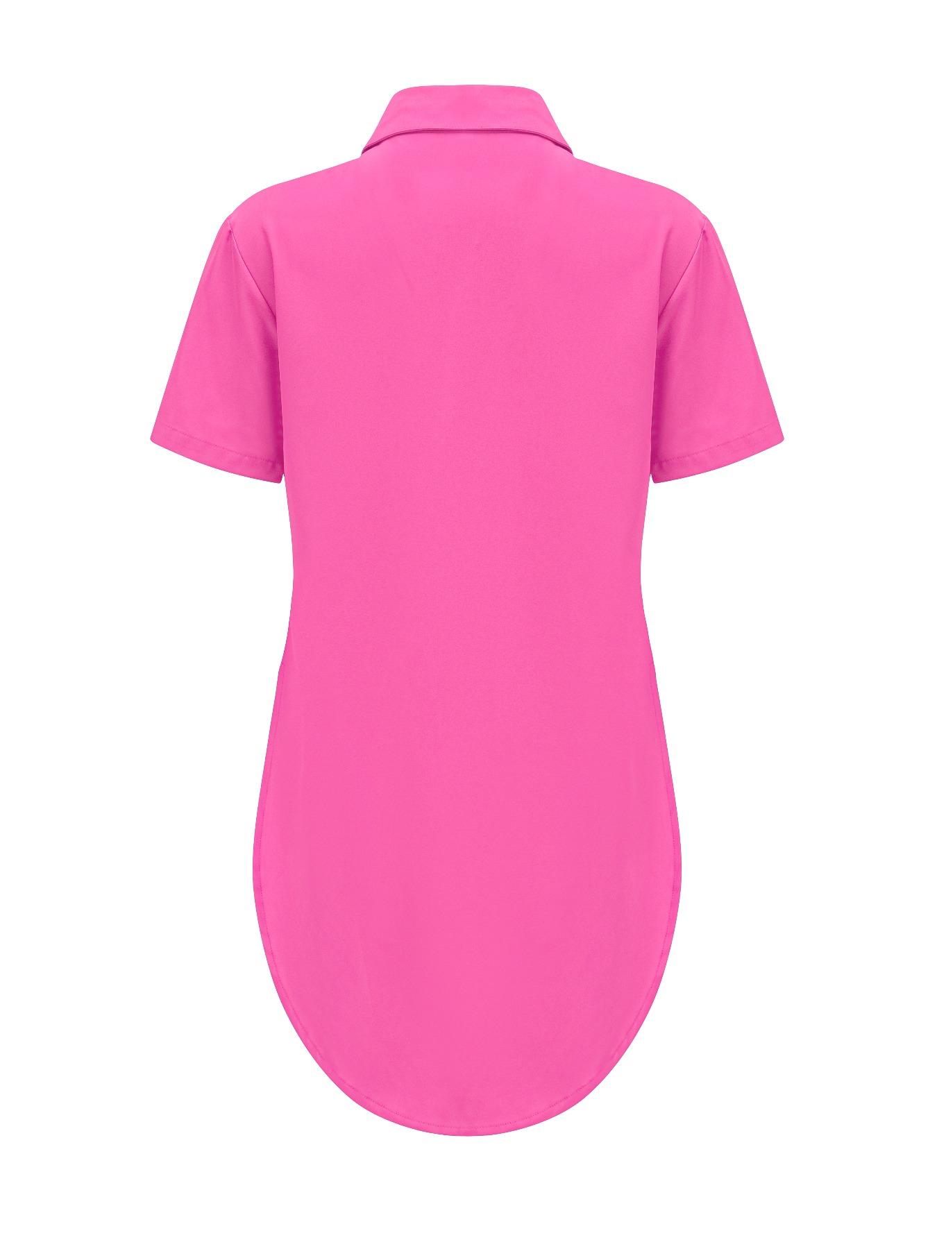 Women's Plain Short Sleeve Button Shirt, Casual Top for Daily Wear, Ladies Clothes for Summer