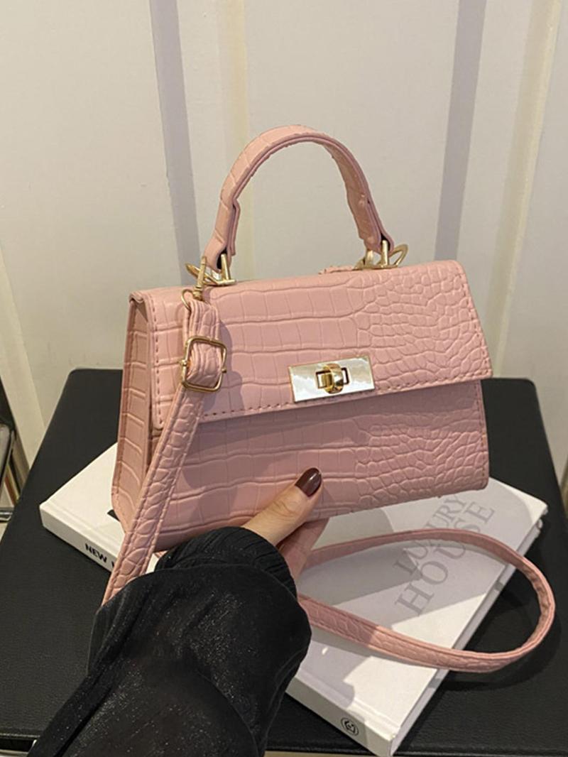 Valentine's Day Mini Crocodile Embossed Buckle Flap Handbag, Simple Small Square Shoulder Bag, Crossbody Bag, Casual All Seasons