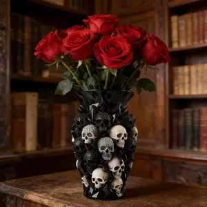 1pc Gothic-Style Tabletop Decorative Vase, Skull-Shaped Resin Vase, Rustic Dining Table Vase, Suitable for Country-Style Retro Living Rooms, Kitchens, Bedrooms, Bookshelves, And Office Decorations