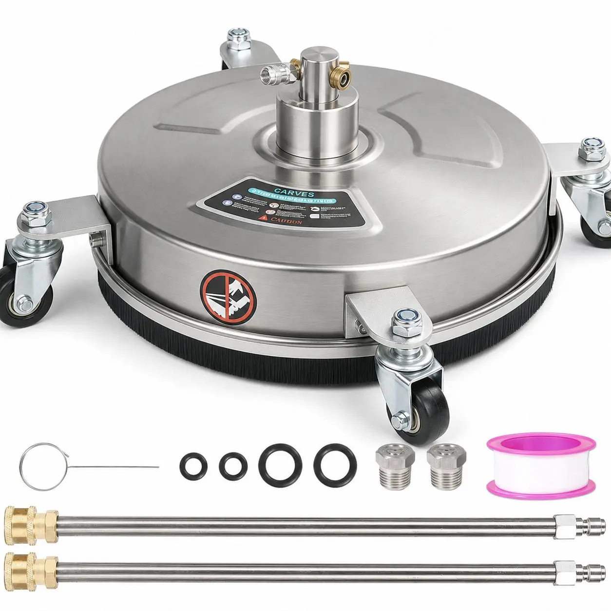 Powerful 16.5" Stainless Steel Pressure Washer Surface Cleaner - 4 Wheels for Easy Maneuvering - Ideal for Patios, Sidewalks, Decks, Driveways - Portable Car Electric Washer Accessory - Silver
