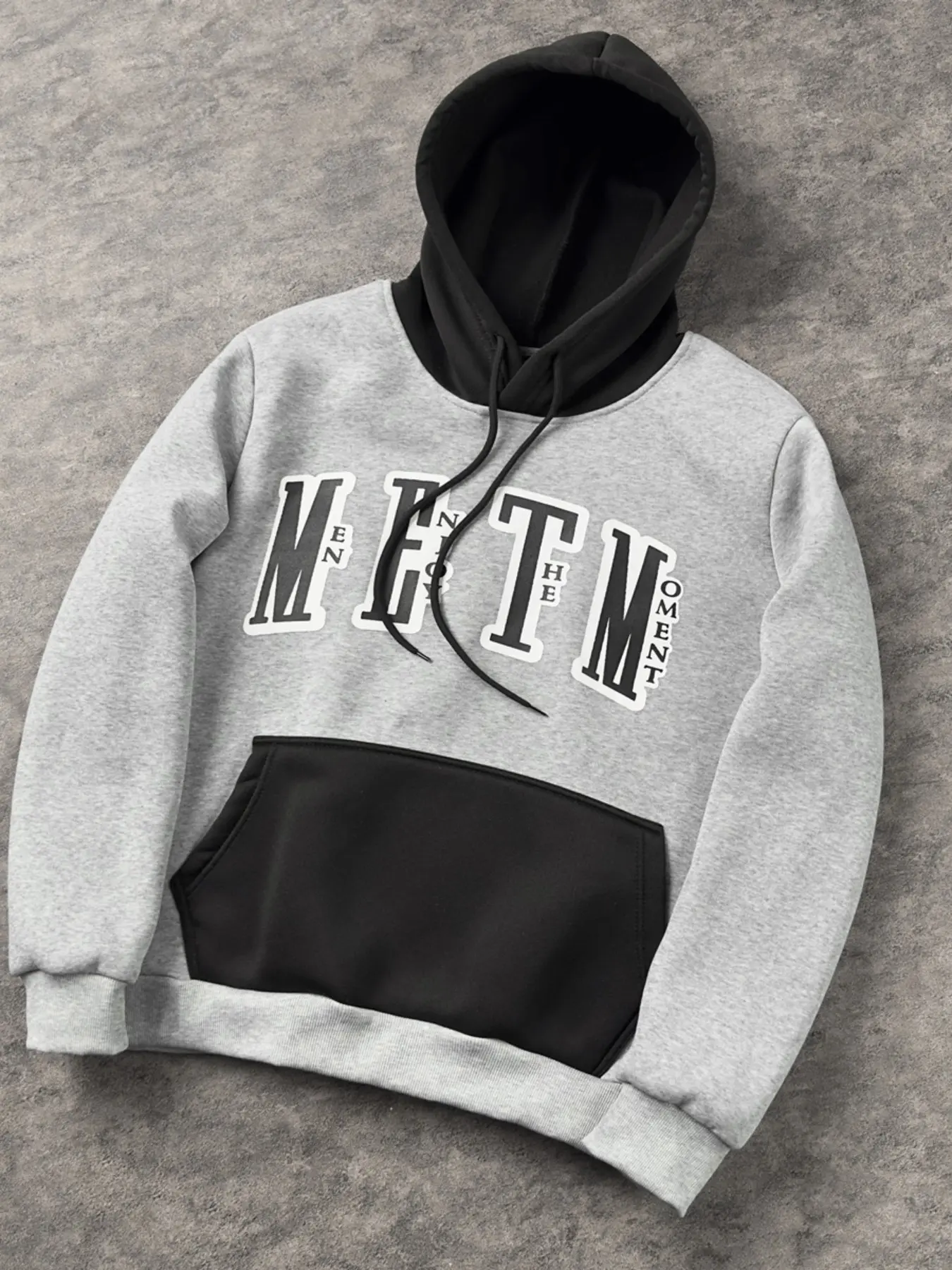 Men's Colorblock Hooded Sweatshirt, Vintage Metm Letter Print, Casual Street Style, Kangaroo Pocket, Long Sleeve, Daily Wear