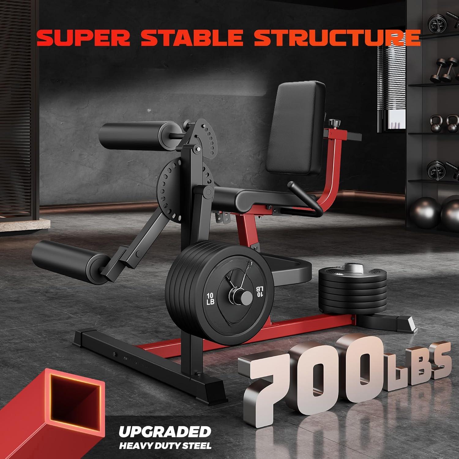 SUNDAY MIRTH Leg Extension and Curl Machine, 4 in 1 Lower Body Workout Machine, Adjustable Leg Curl Machine with Plate Loaded, Leg Extension Machine with Exercise Bench, Home Gym Weight Machine