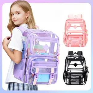 Transparent Backpack Casual Large Capacity Multi-Pocket Clear Bag Women's Shoulder Bag PVC Transparent Student Office Laptop Bag
