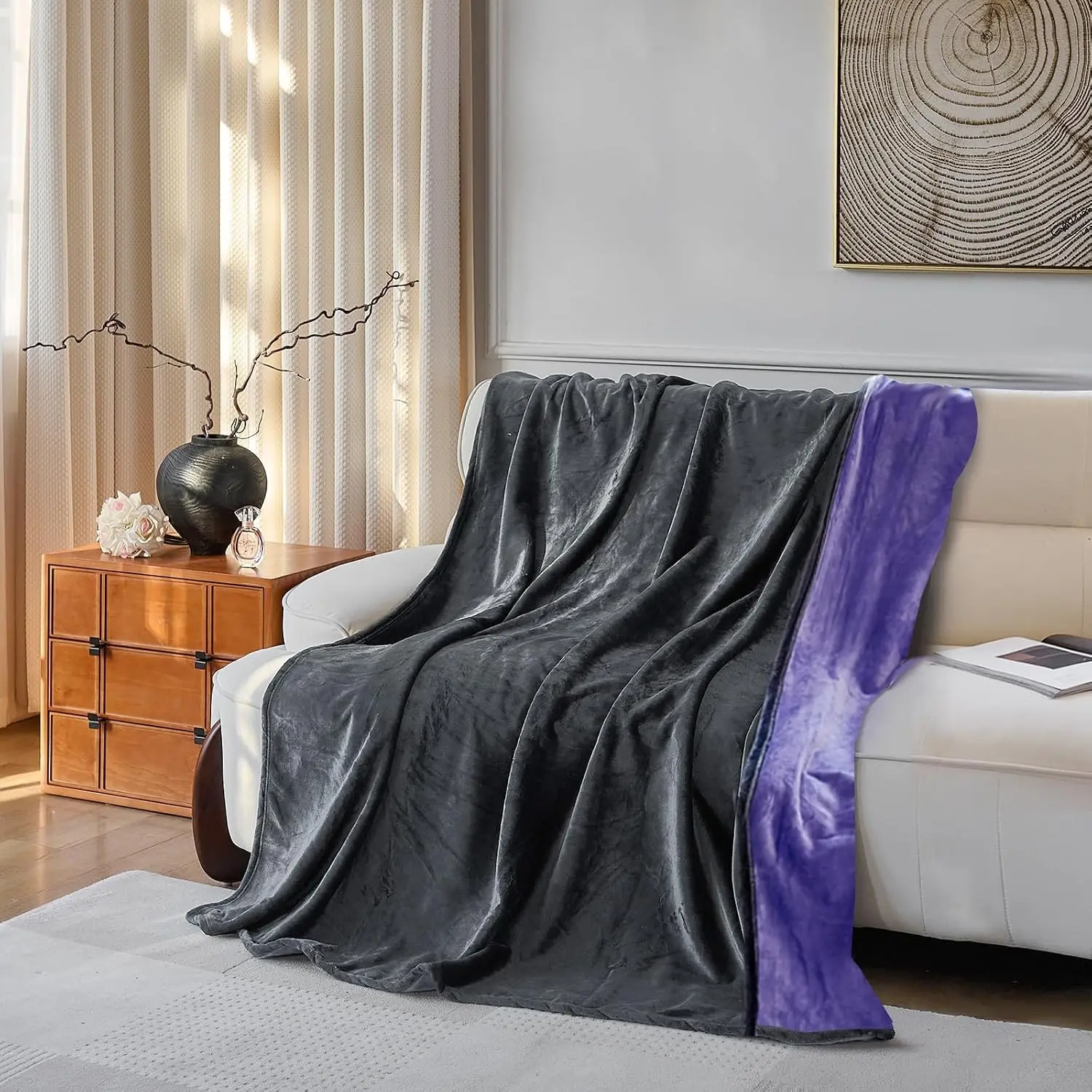 Waterproof Blanket for Couch Sofa Bed, Small Stain Proof Blankets for Pet Leakproof, 60"x40", Washable, Reversible & Reusable Scratch Proof Furniture Protector (Grey/Violet)