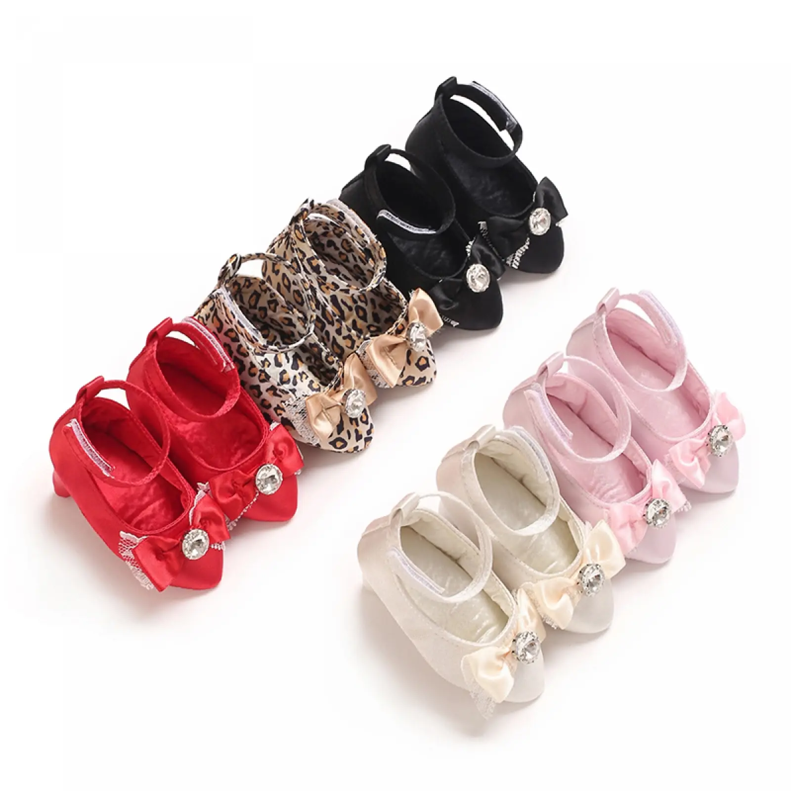 Canrulo Newborn Baby Girls Princess Shoes Bowknot Soft Sole Crib Shoes with High Heels Infant Non-Slip First Walking Shoes 0-6M
