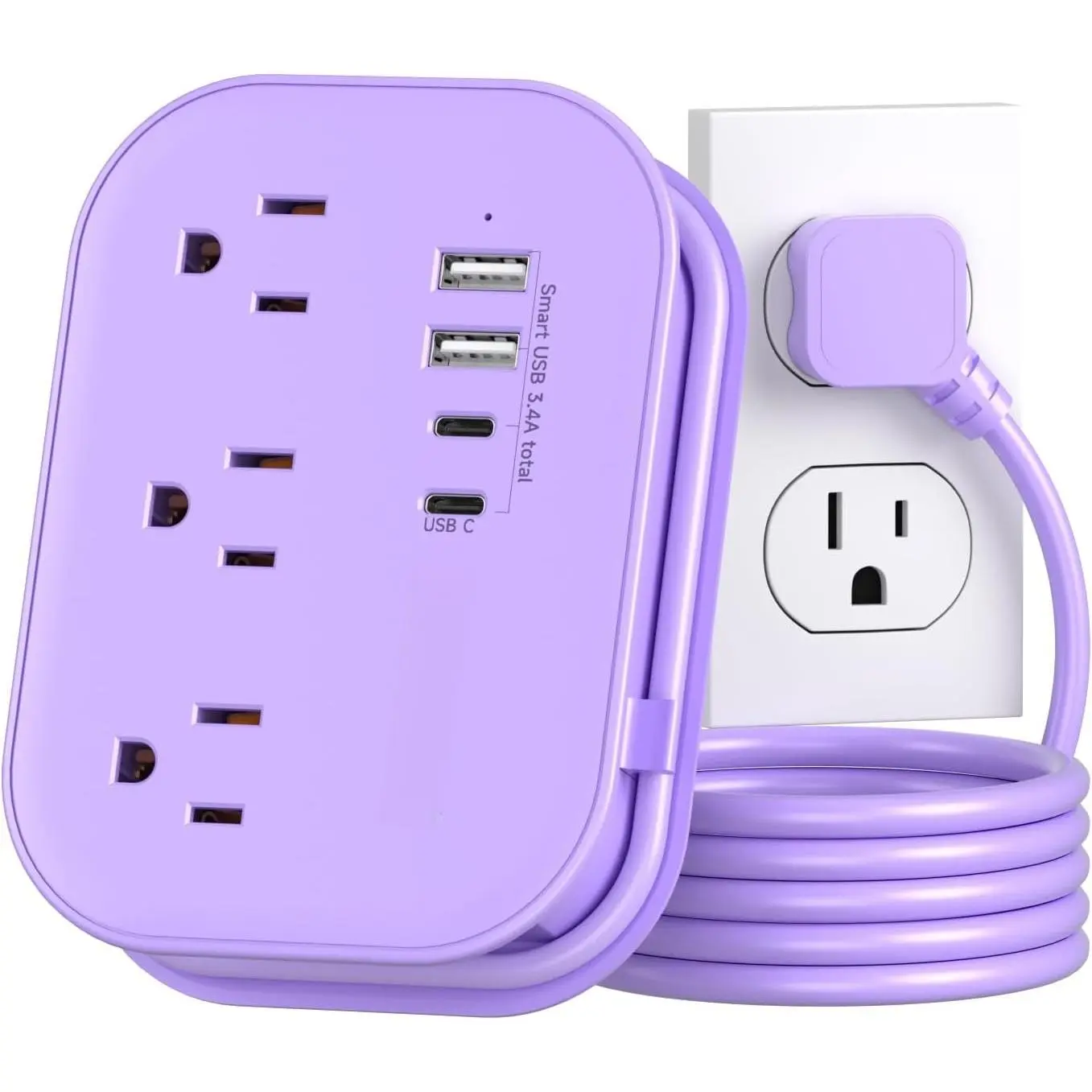 Portable 5 FT Kawaii Multi-Device USB+AC Power Strip - 3 AC Plugs, 4 USB Ports, 1250W Fire-Proof PC Material, Cruise Essentials, Desk/Dorm Electrical Accessory