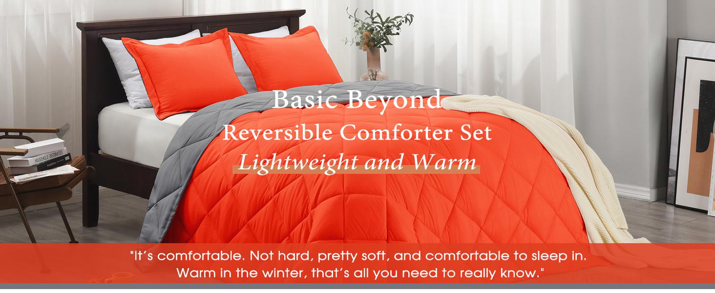 Queen Comforter Set - Orange Comforter Set Queen, Reversible Bed Comforter Queen Set for All,/Charcoal Gray, 1 Comforter (88"x92") and 2 Pillow Shams (20"x26"+2")