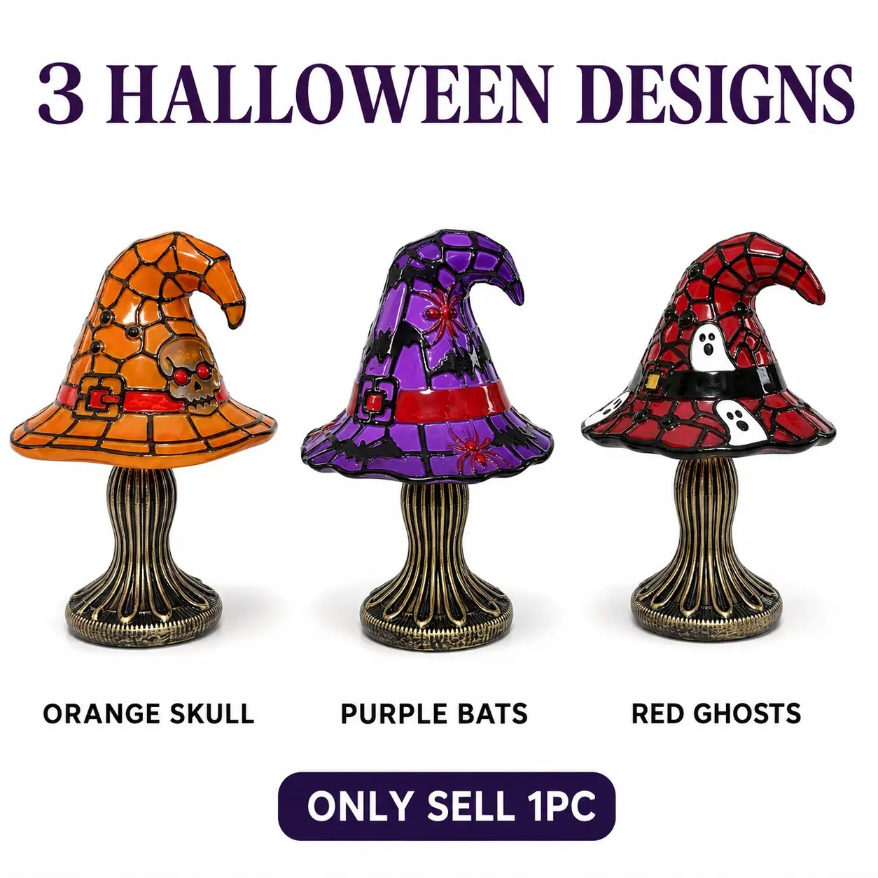 Halloween Witch Hat Table Lamp, USB Powered Resin Night Light, Three Color Options, Ghost Bat Skull Design, Warm Glow, Party Home Decor Gift, Light Up