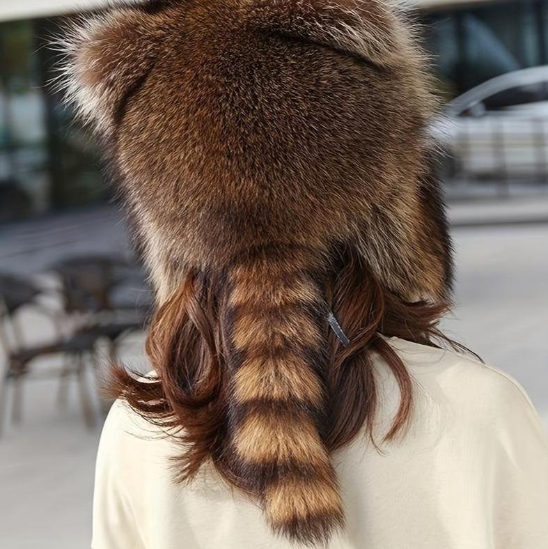 2025 New Raccoon Tail Y2K Hat - Detachable Fluffy Earmuffs - Hypoallergenic Machine-Washable Winter Beanie