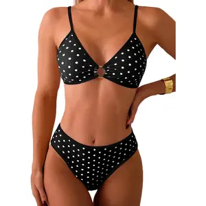 Women's Two Piece Bikini Sets O Ring Front Top Ditsy Floral Triangle Swimsuits Cheeky Bathing Suit