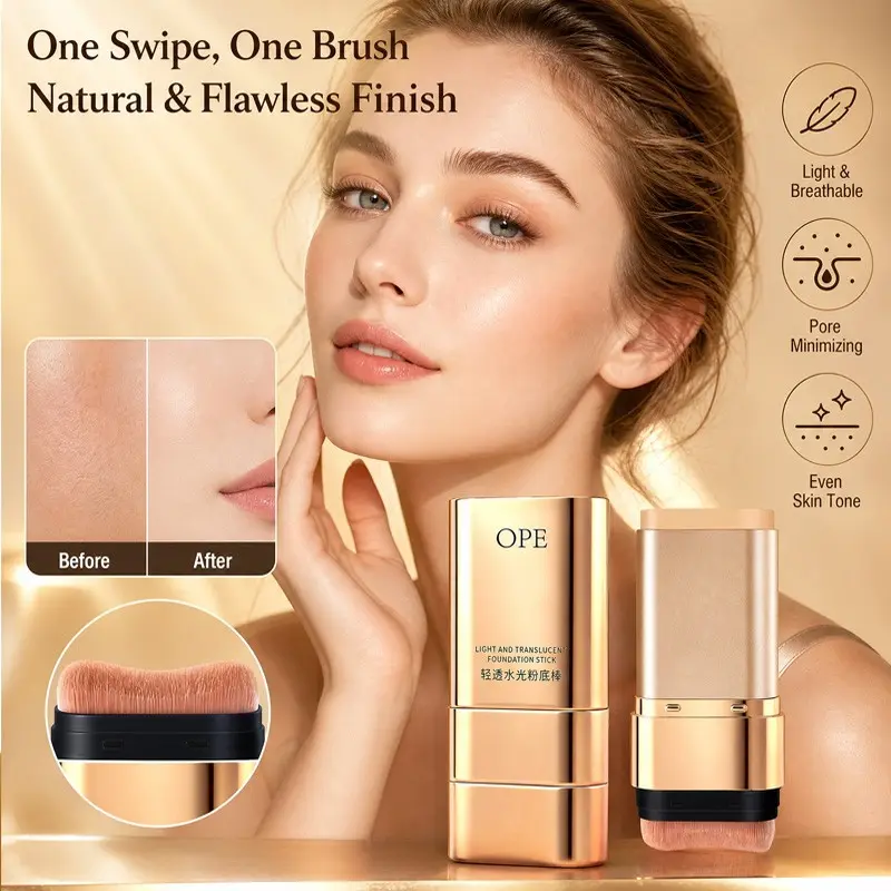 Foundation Stick With  Soft Brush Light Silky Texture Cover Redness Rough Skin Create Hydrating Flawless Natural Base For Daily Dating Makeup