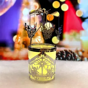 Rotary Tea Light Carousel Angel Rotary Candle Holders Spinning Tealight Holders Christmas Decoration for Tabel Centrepieces Gift for Mom Women Wife Birthday 6 ¼ Inch Tall (Angel)