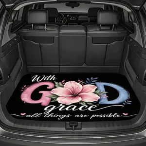 Christian Inspirational, Car Trunk Mat, With God Grace All Things Are Possible Floral Design, Non-Slip Rubber Backing, Faith-Based Drivers And Church Goers, Universal Fit Single Piece