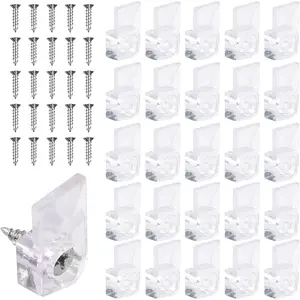 25 count Mirror Hangers for The Wall, Mirror Holder Clips, Clear Plastic Mirror Mounting Clips, Glass Retainer Clips Kit  Mirror  Hardware Frameless Kit for Wall and Fixed Mirror Box Door