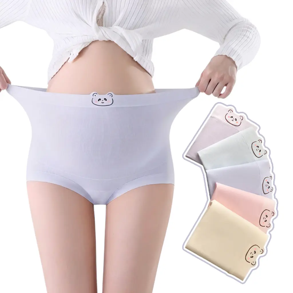 MUSBUY Women's 5-Pack High Waist Cartoon Maternity Briefs Set - Ice Silk Blend, Cooling Mesh, Breathable, Full Coverage, Probiotic Liner, Gentle Belly Support, Prop 65 Safe (Sizes L-2XL) for Trimesters, Postpartum
