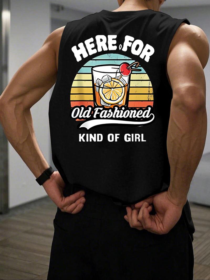 Men's Cartoon Soda Can & Letter Print Round Neck Tank Top, Regular Fit Casual Sleeveless Crew Neck Top for Summer, Fashion Men's Clothes for Daily Wear, Sleeveless Shirt