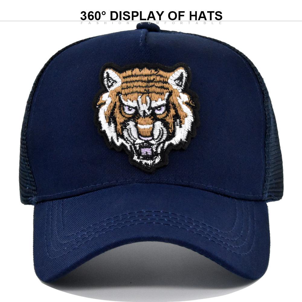 Embroidered baseball cap with tiger head embroidery, duckbill cap, mesh cap, personalized embroidered curved brim sun hat