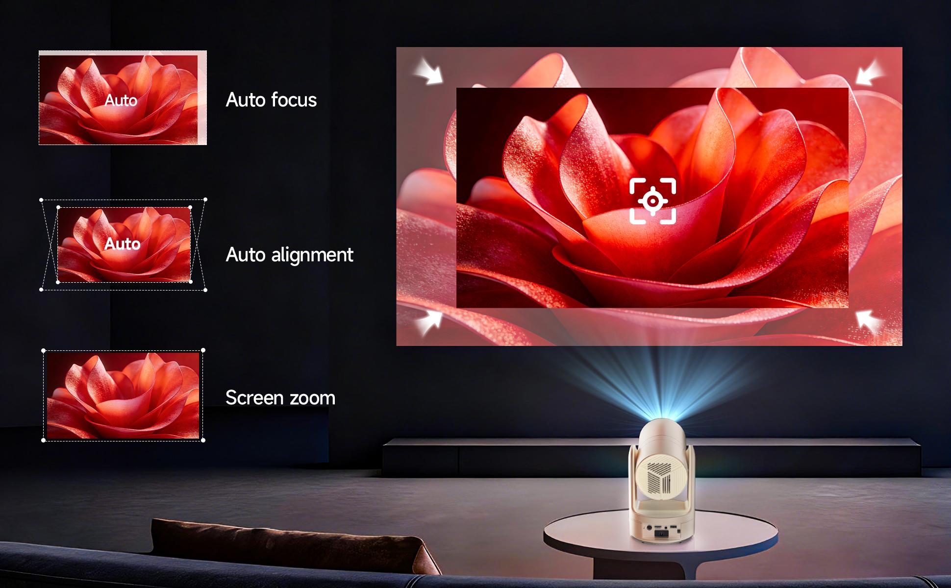 With batteries Rechargeable Mini Android Outdoor projector, 800ANSI native 1080P resolution, auto focus and auto trapezoidal correction, 200-inch screen WiFi6 bt5.2 multi-functional UHD outdoor entertainment projector.