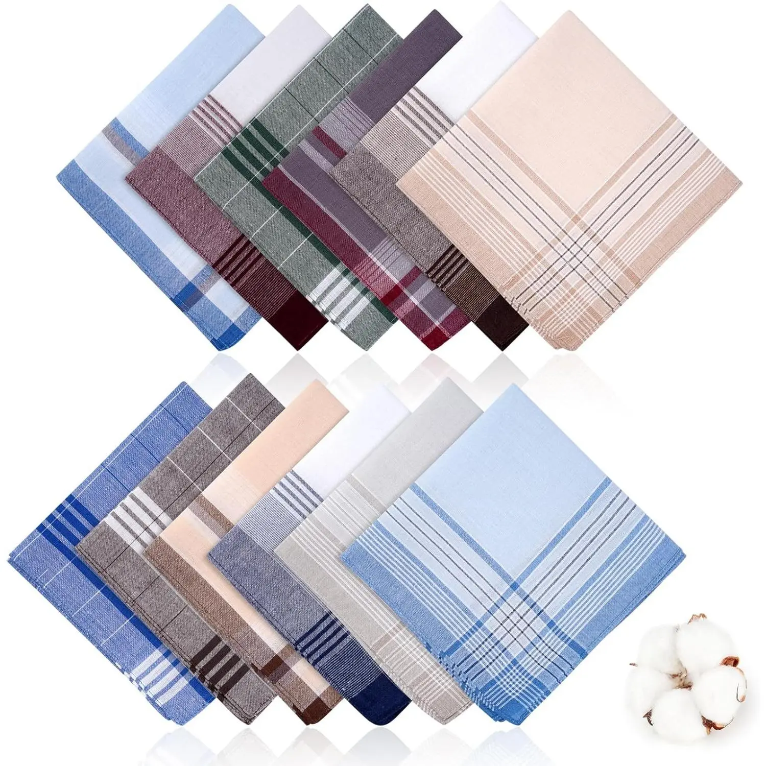 Men's Classic Checkered Pocket Size 100% Soft Cotton Handkerchiefs, 12 Pcs 16x16 In Reusable Hankies