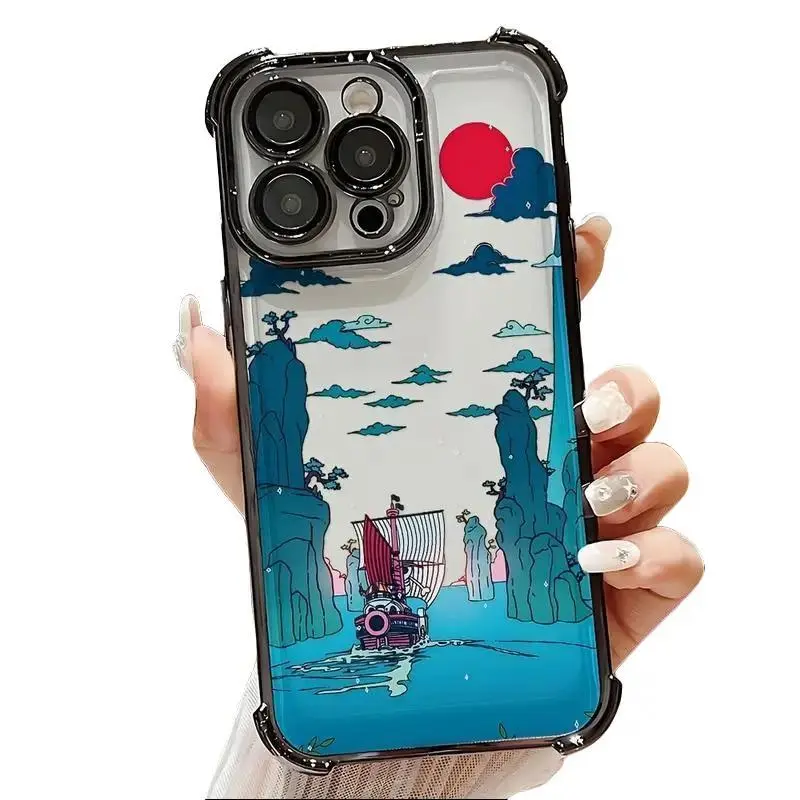 WB Anime One Piece Thousand Sunny Straw Hat Crew Phone Case for IPhone 17 16 15 14 13 12 11 Pro Max Plus 17Air And Samsung S26 S25 S24 S23 S22 S21 FE Plus Ultra Transparent Soft TPU Shockproof Back Cover