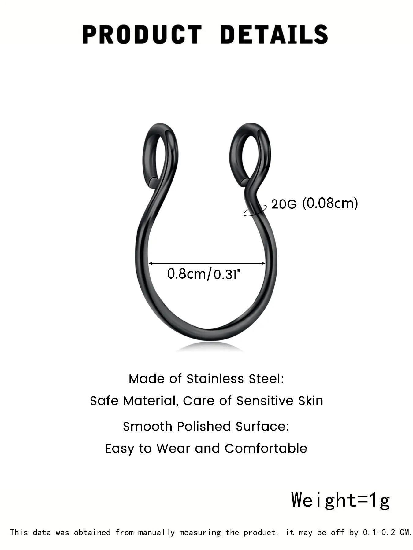 3pcs Stainless Steel Fake Nose Ring, Faux Piercing Jewelry 8 mm Fake Nose Ring Hoop Nose Rings Hoops for Faux Septum Nose Ring Set