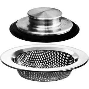 2PCS Kitchen Sink Drain Strainer & Anti-Clogging Stopper Set, Fits Standard 3-1/2 Inch Drains