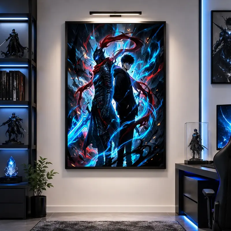 Anime Solo Leveling Canvas Print Poster Sung Jinwoo Igris Knight Wall Art Picture Aesthetic Room Decor Manhwa Merch Graphic Printings Home Office Apartment Artwork Decoration Display