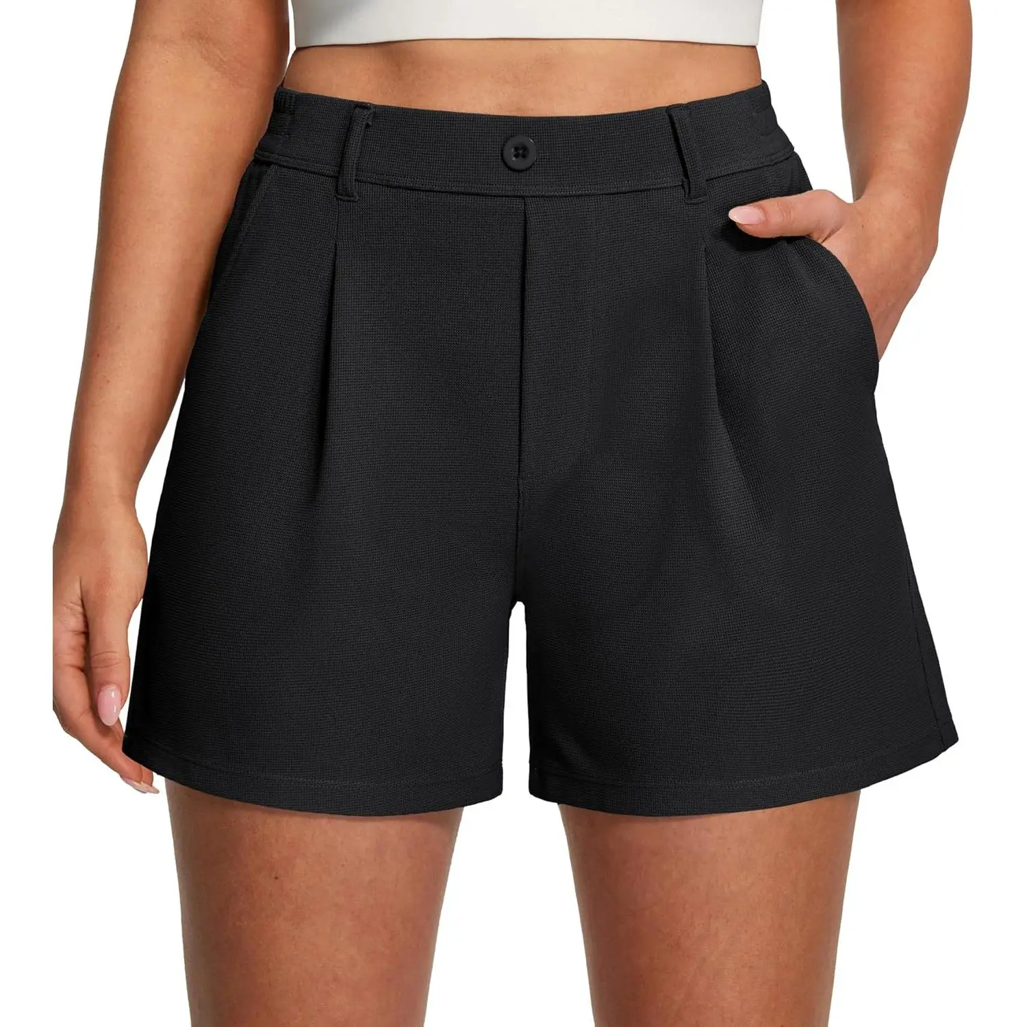 Dress Shorts for Women Stretchy Pull On Dressy Work Shorts with Pockets High Waisted Trouser Shorts Business Casual