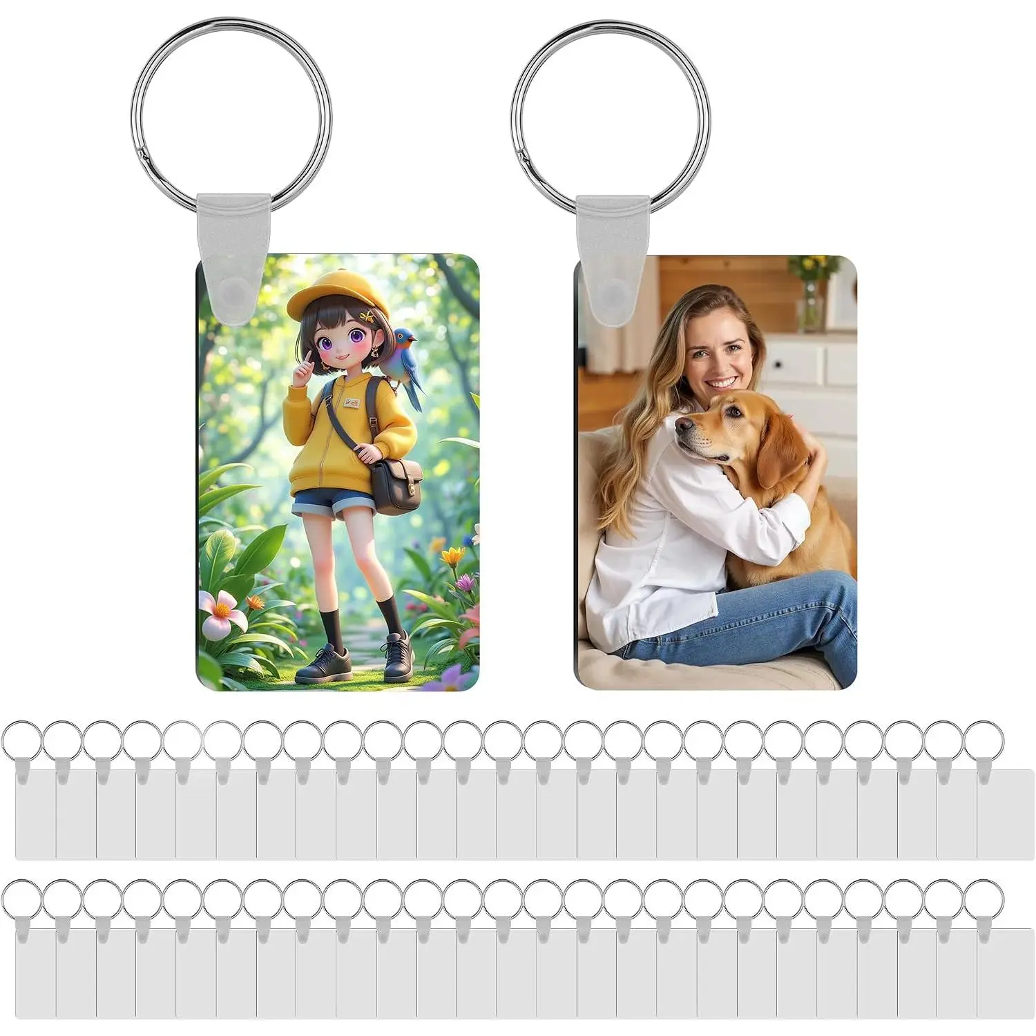150 count Sublimation  Blanks – Double-Sided Heat Transfer Blanks 50 Set with Rings & Clips, Clear Film– DIY Bulk Blank Keychains for Crafts, Personalized Gifts (Rectangle)