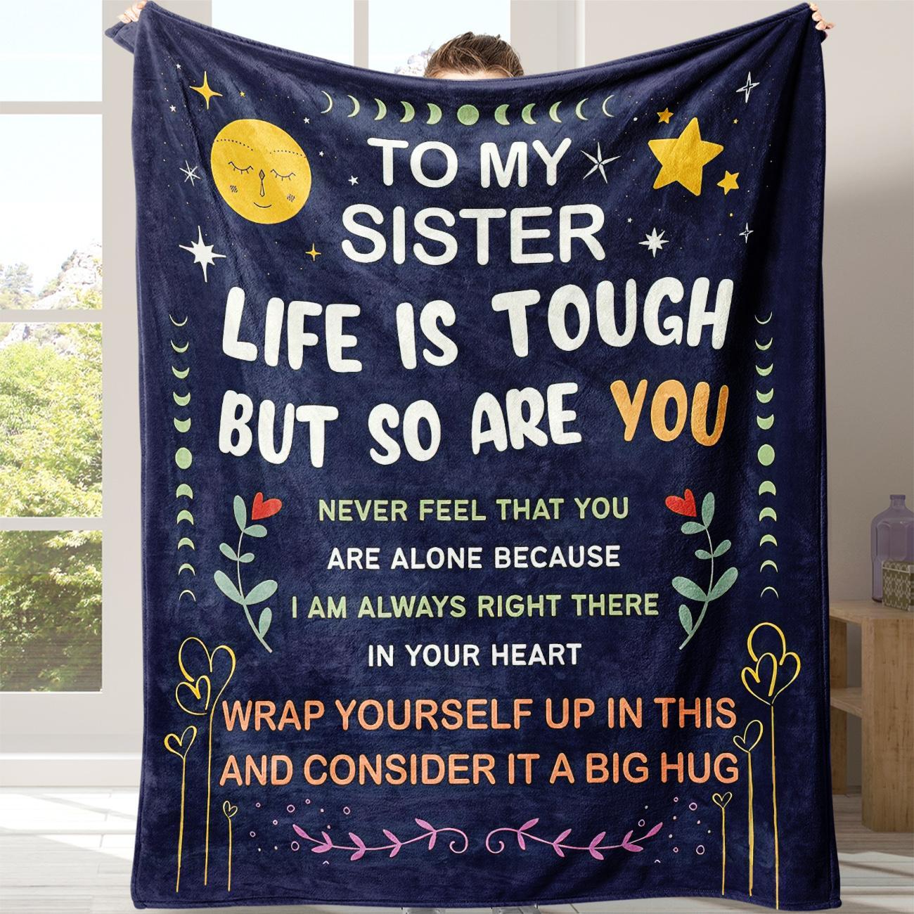 Letter Pattern Blanket with Storage Bag, Letter Print Blanket, Sister Blanket Gift, 1 Count Soft Comfortable Throw Blanket, Warm Napping Blanket for Home Office Travel Camping